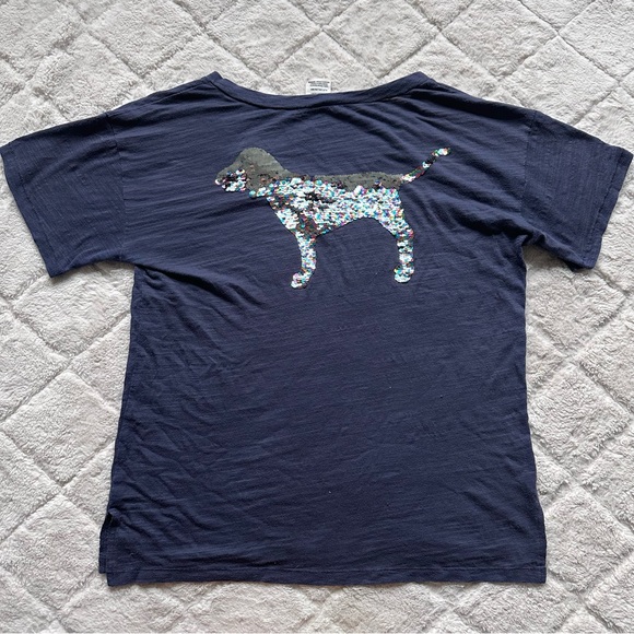 Victoria's Secret PINK | Navy Rainbow Sequin Bling Flip Tee | Size Small - Picture 7 of 14
